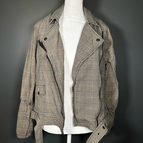 Michael Stars Plaid Moto Grey Denim Jacket Size 2 - Picture 3 of 9